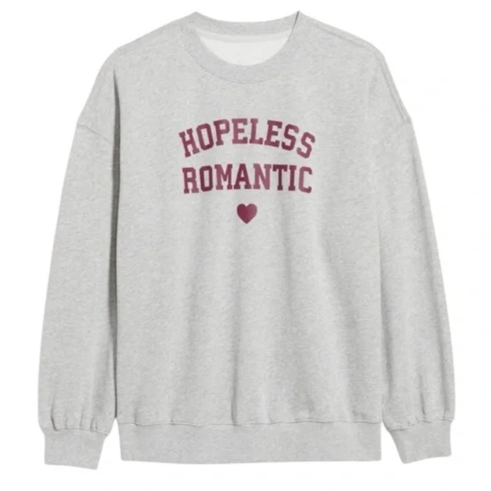 🩶 NWT Old Navy Gray 'Hopeless Romantic' Sweatshirt-size L - Picture 3 of 7